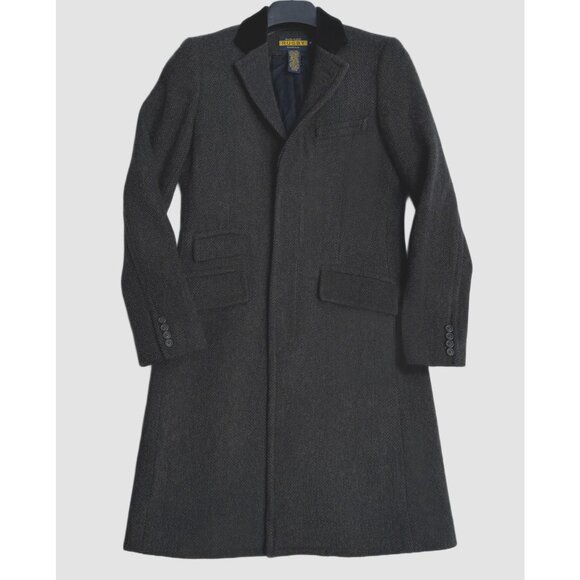 Vintage Ralph Lauren Rugby Tweed Wool Herringbone Coat with Velvet Collar - Picture 1 of 4